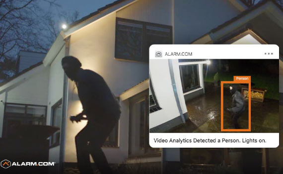 burglary detection by Alarm.com smart notification