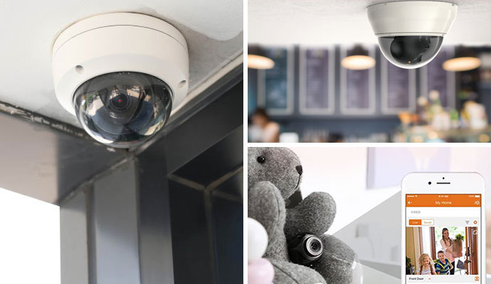 Collage of different security cameras