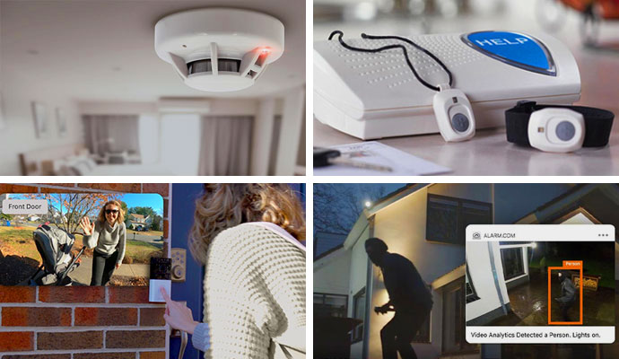 Collage of different types of interactive home security solution