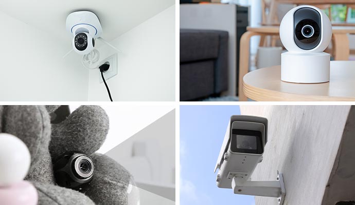 Collage of different types of security cameras