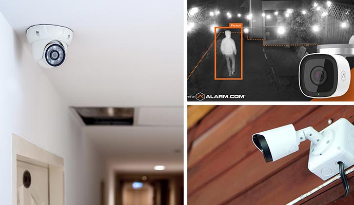 Collage of indoor, night and ip camera