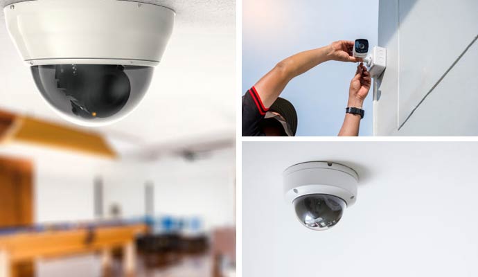 Collage of indoor, outdoor, and dome security camera