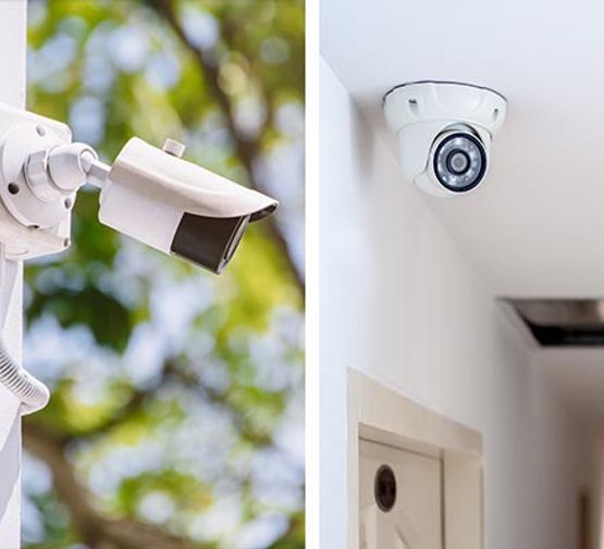 Collage of outdoor and indoor camera