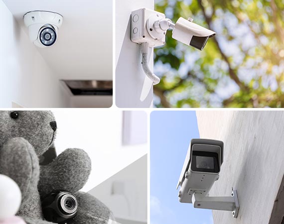 Collage of different types of security cameras