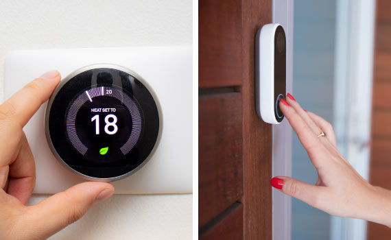 collage of thermostat and doorbell