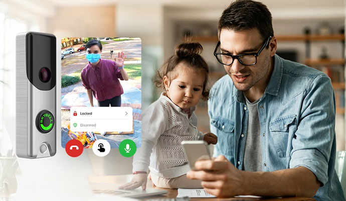 Smart doorbell live feed monitoring on smartphone