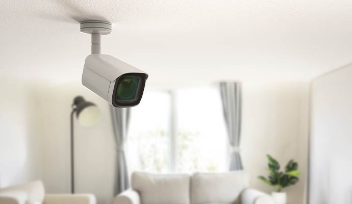 Indoor camera monitoring living room