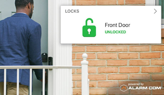 A notification showing the front door is unlocked