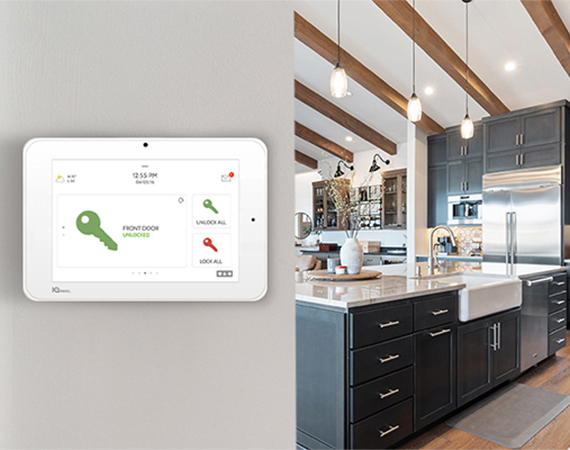 An interactive panel security system mounted on a wall