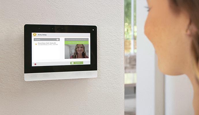 Security panel with live video call interface