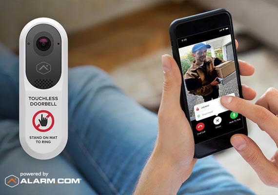 Smartphone displays live footage from touchless doorbell