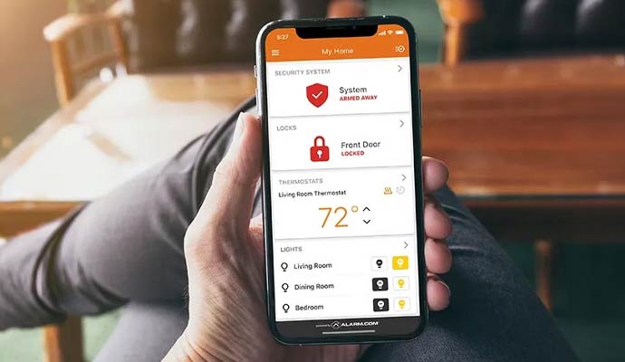 Mobile app displaying security system
