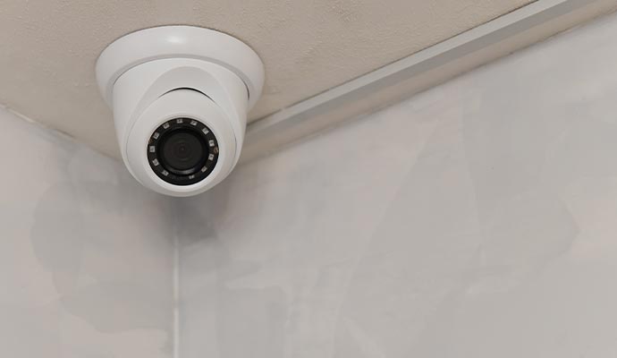 Turret security camera installed in the corner of the room