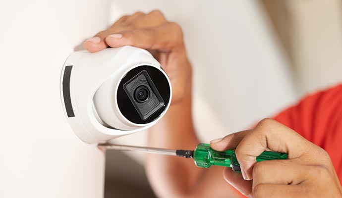 Professional technician installing a turret security camera