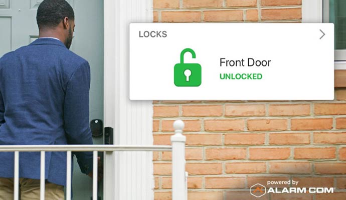 Smart home interface showing unlocked door notification