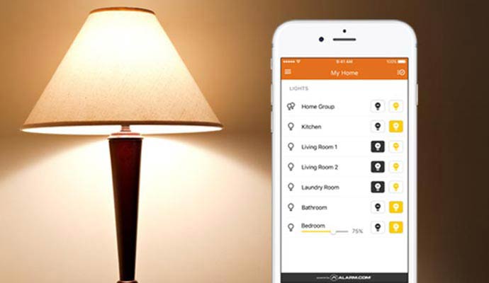 Smart lighting setup in a modern living room