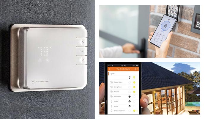 smart thermostat, locks and smart lighting