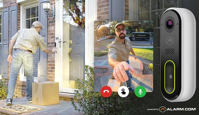 Video doorbell showing live feed on mobile device